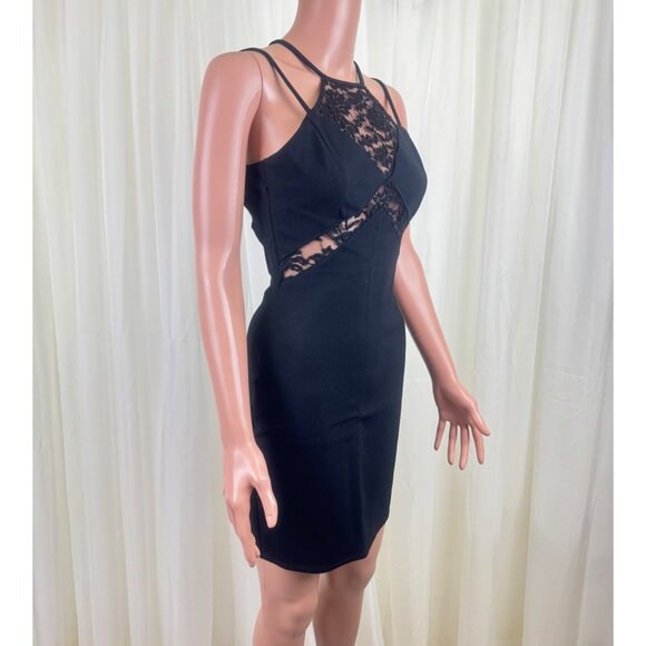 Women's Solemio Lace Accent Racerback Bodycon Mini Dress Black Size Medium - Picture 7 of 12